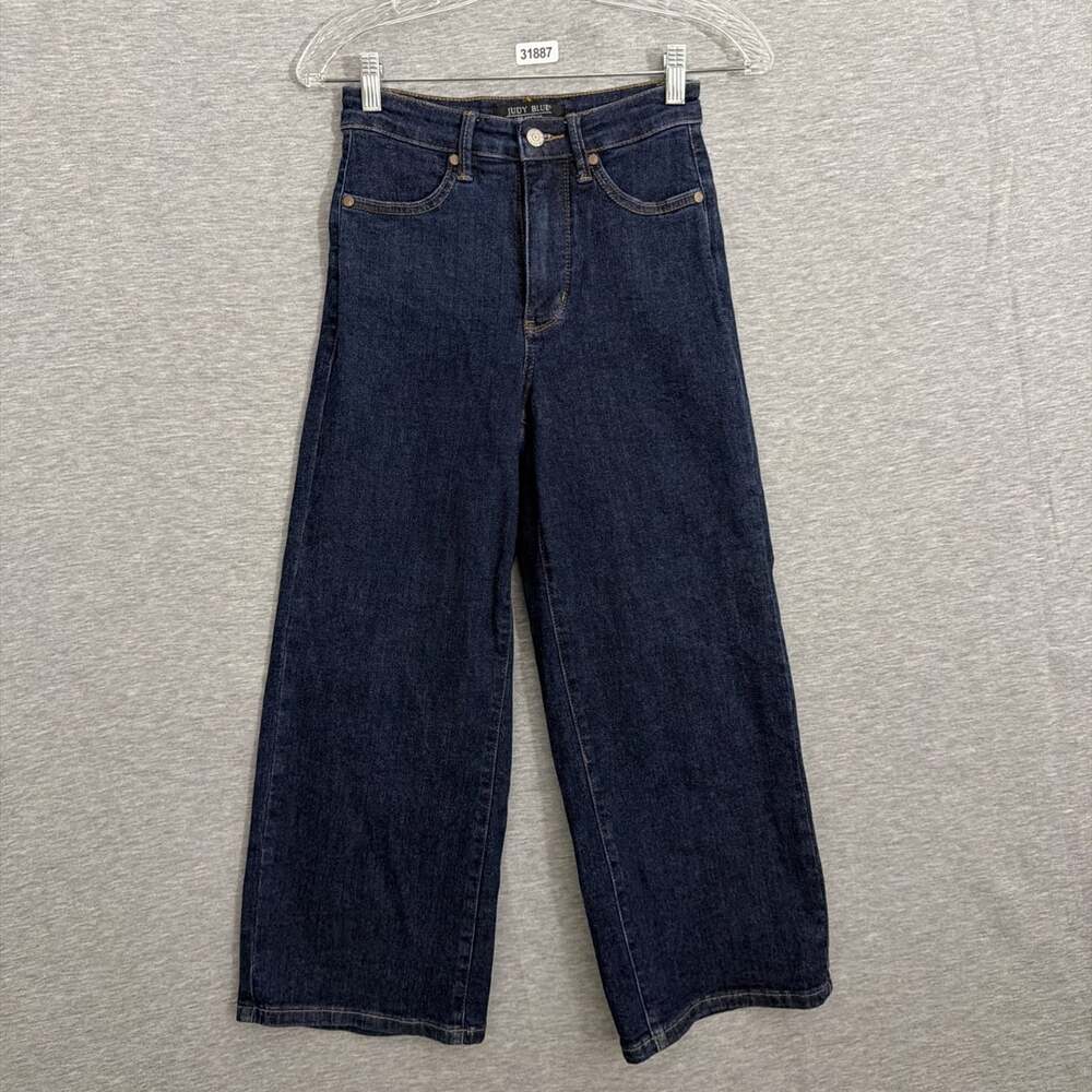 Judy Blue Womens 0/24 Dark Wash Indigo High Rise Wide Leg Stretch Jeans